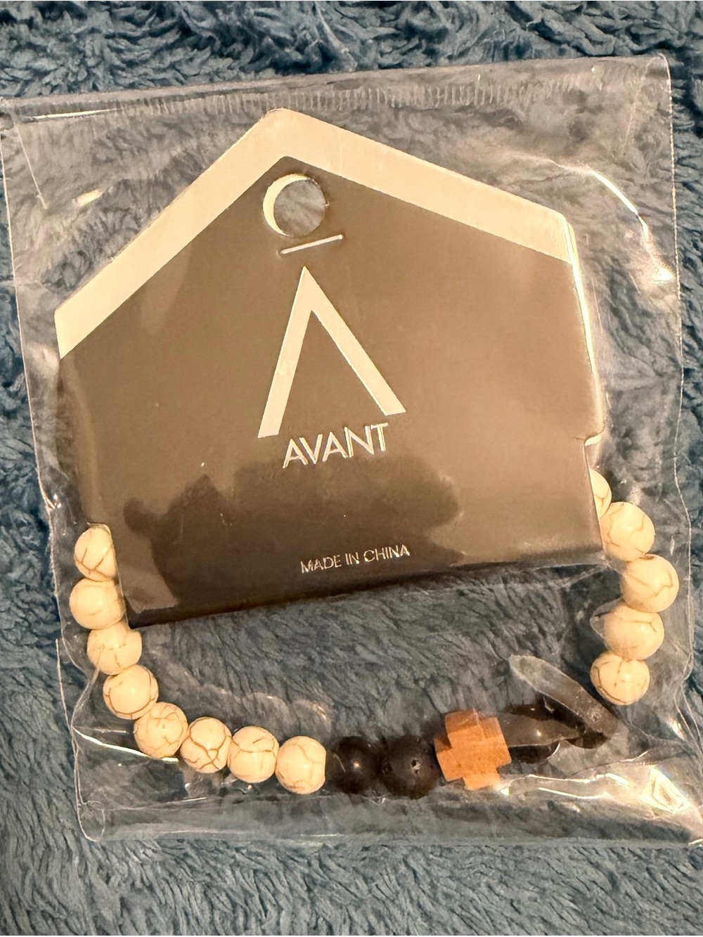Avanti Cream and Black Beaded Bracelet with Natural Wood Accent